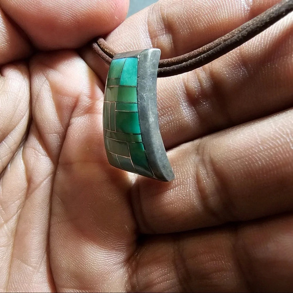 Sterling Silver 925 Pave Turquoise Stone Inlay Double Strand Necklace 15 In Long - Picture 5 of 9